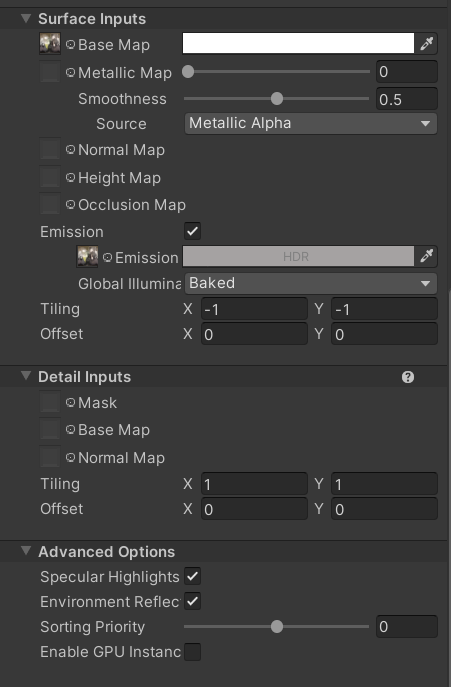 Sphere light settings