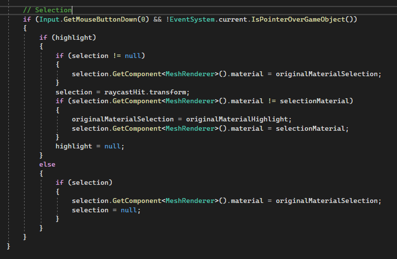 Highlighting and selection code