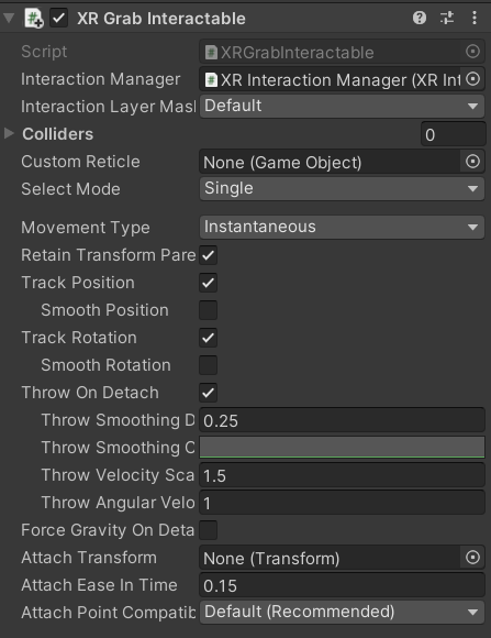 XR Grab Interactable component