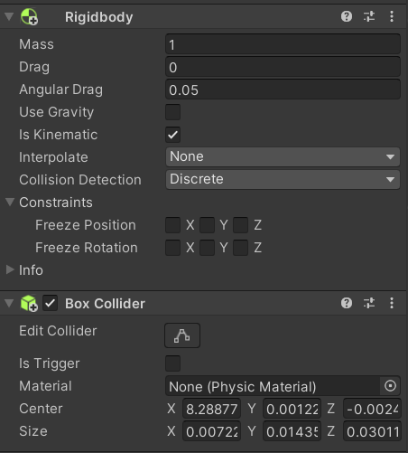 Rigidbody and collider components