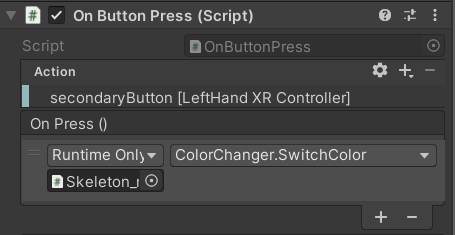 VR Colour change script trigger settings