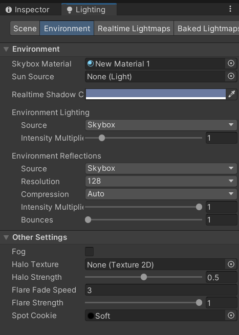 Unity lighting settings